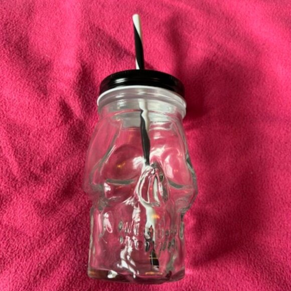 - Halloween Skull Mason Jar Drinking Glass with Straw & Lid NWOT - Picture 6 of 10